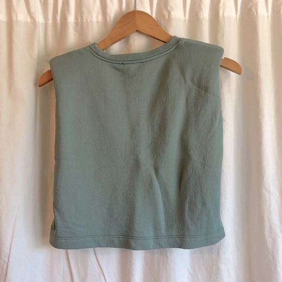 Zara Sage Green Shoulder Pad Sleeveless Cropped Muscle Tee - Picture 4 of 8